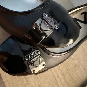 Anne Klein Black Flats with Metallic Buckle